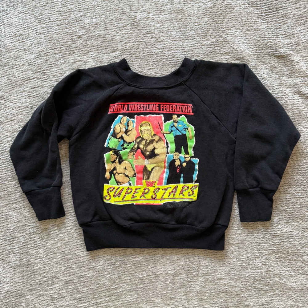 Vintage WWF Superstars Sweatshirt Hulk Hogan Kids Black Crewneck USA